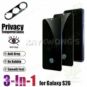 KAYKWONG'S 3 in 1 Set, 2 Privacy Films Screen Protector Set+ 1 Lens Film, for Samsung Galaxy S21-S26, Anti-Espionage Privacy, Scratch-Resistant, Shockproof