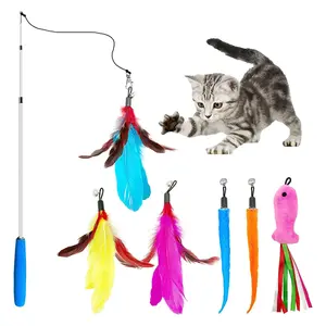 Cat Wand String Toy with Feather and Worm Toys