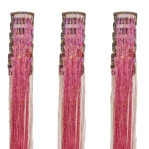 6Set Laser Gold Silver Wire Hair Clips Colored Wig Pieces No Glue For Daily Party Use