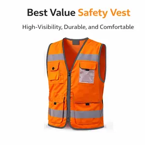 Pomerol High Visibility Reflective Safety Vest – Two-Tone Design with Zipper & Multi Pockets, ANSI Class 2 Compliant, Yellow with Orange Trim