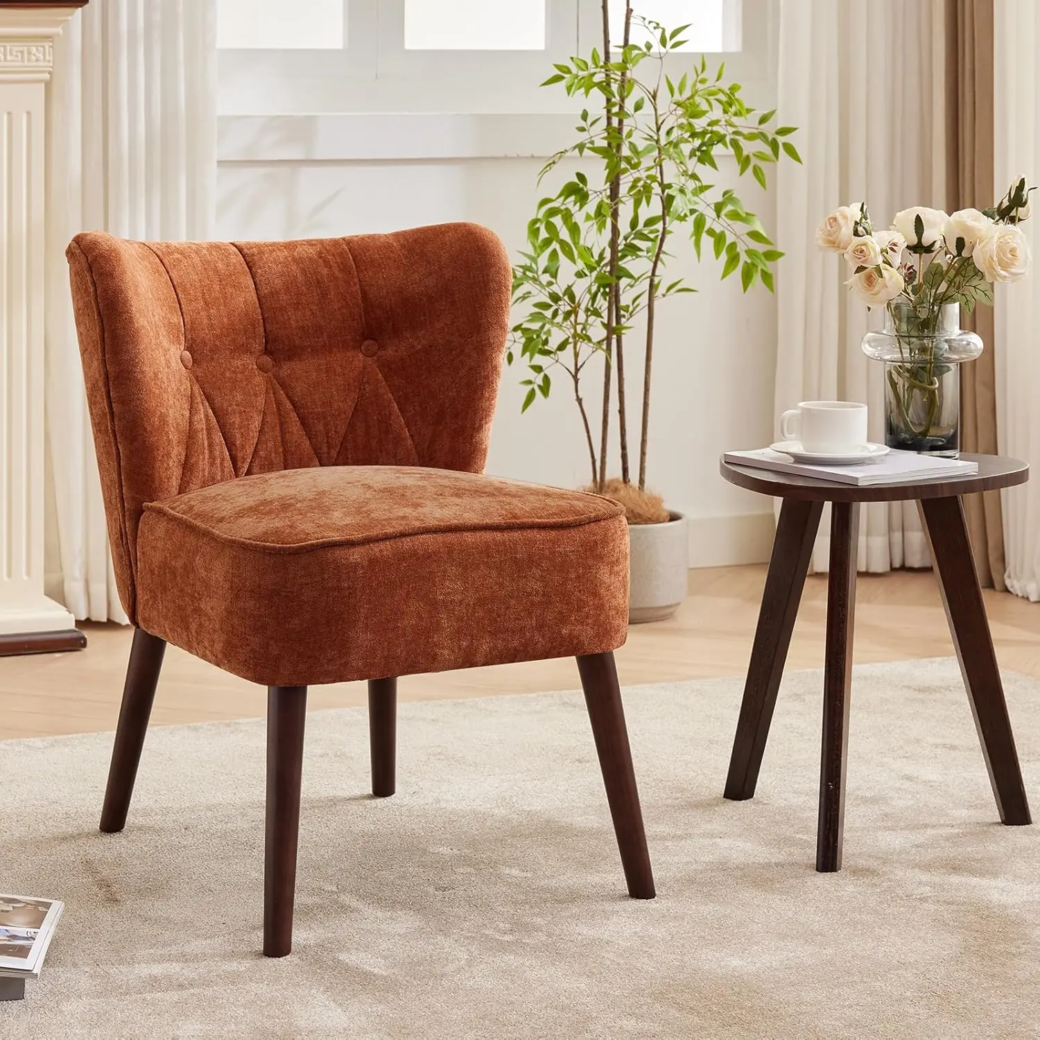 Mid-Century Modern Armless Accent Chair with Soft Fabric Upholstery, Wingback Living Room Chair,Lounge Chair for Living Room, Bedroom