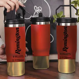 30oz Stainless Steel Insulated Tumbler with Leak-Proof Lid & Portable Handle - Remington 9-Piece Bullet 2 3/4 70mm Pattern,Long-Lasting Hot/Cold Insulation,Perfect for Car,Office,Travel and Birthday Gifts, Travel Drinkware,Horse Drink Water Bottles