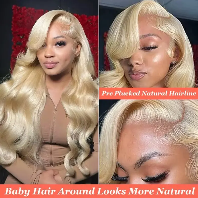 Women's #613 Honey Blonde Brazilian Virgin Human Hair Wig - 220% Density Body Wave, 13x4 HD Transparent Lace Frontal, for Party, Wedding, Women's Fashion