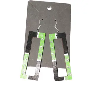 Wooden rectangle earrings/green/blk