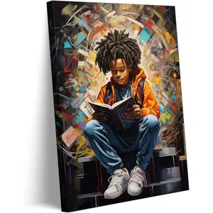 Black Boy Reading Canvas Wall Art Black Boy Books Inspiring Wall Decor Pictures African American Poster Print Painting for Teenager Living Room Bedroom Study Reading Room Home Decoration Artwork Gift