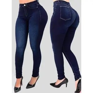 Women's high waist slim fit jeans skinny jeans plus size fashion body shaping premium sexy jeans solid blue jeans Womenswear Bottom Streetwear Trouser