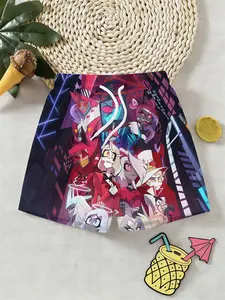 Boys' Trendy 3D Full-Print Anime Shorts, Colorblock Quick-Dry Fabric, Ideal Beach Vacation Gift, Birthday & Holiday Present!, Summer Swimwear