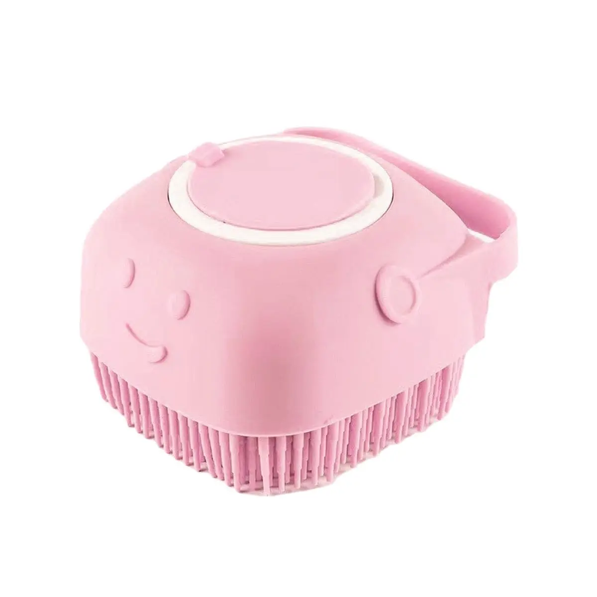 Pink Pet Grooming Bath Brush - Soft Silicone Bristles, Soap Dispenser, Shampoo Saver, Ergonomic Non-Slip Handle, Sturdy Square Tool for Dogs & Cats, Ergonomic Design, Durable And Sturdy