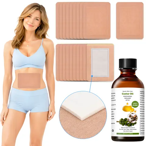 20Pcs Cosmetic Castor Oil Pack Wraps - 5.5 * 7.9In Organic Cotton Flannel Absorbent Pads, Self-Adhesive Leak-Proof No-Wash Alcohol-Free for Adults' Body Massage, Ideal for Christmas, Birthday Gifting (Oil Not Included)