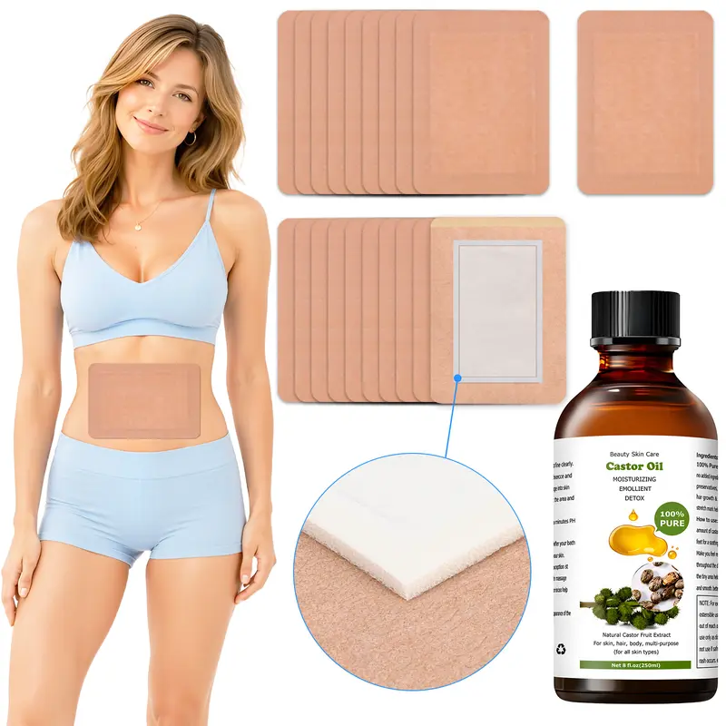 20Pcs Cosmetic Castor Oil Pack Wraps - 5.5 * 7.9In Organic Cotton Flannel Absorbent Pads, Self-Adhesive Leak-Proof No-Wash Alcohol-Free for Adults' Body Massage, Ideal for Christmas, Birthday Gifting (Oil Not Included)