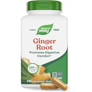 Nature's Way Ginger Root Capsules, 1100 mg per 2-Capsule Serving Ginger Supplement for Digestive Comfort and Motion-Related Nausea Support*, Vegan, Non-GMO Project Verified, 240 Count | Vegan, Non-GMO Project Verified Ginger Supplement