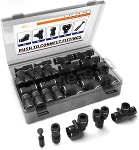 60 count 1/4" Push to Connect Fittings, 1/4 inch OD Air Hose Tubing Air Line Fittings matic Quick Connects Kit (Tee, Straights, Elbows, Splitters,Plugs)