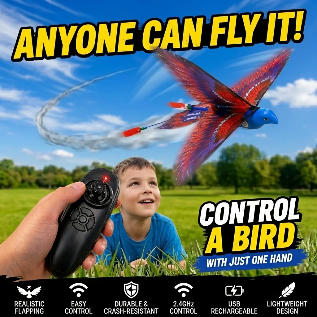 EFFUN Pro Edition Bionic RC Flying Bird Toy - 2.4GHz Remote Control, 6-Axis Gyro Stability, Bionic Design, Precision Wing Movement, Anti-Collision Material, USB Fast Charging, Blue & Red, Ages 8+ Remote Control Aircraft Toy, Rc Airplanes