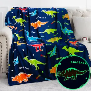 Glow in The Dark Blanket Gifts for Girls, Dinosaur Print Blanket, Soft Blanket 3 4 5 6 7 8 9 10 Year Old Girl Gifts, Toddler Girls Toys Age 6-8, Boys Gifts for Girl for Birthday Gifts Presents, 50"x60"