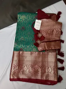 Kanchi Brocade Soft Silk Green Red Saree