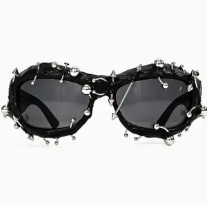 Women's Street-Style Punk Studded Metal Sunglasses - Colorful, Face-Slimming Fashion Eyewear