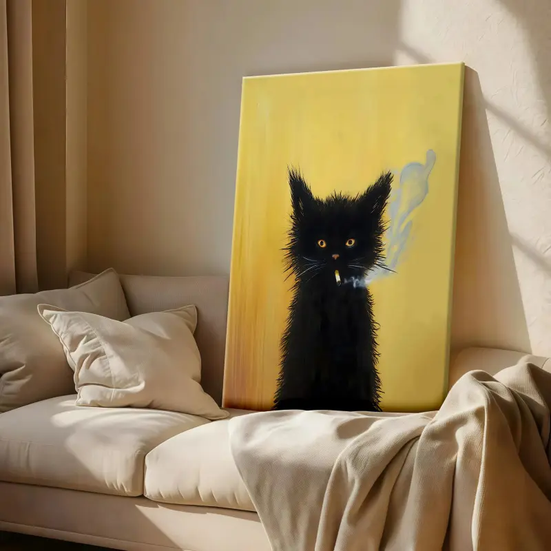 Smoking Cat Art Print, Antique Cat Art, Vintage Cat, Victorian Kitsch Poster, Weird Art Print, Storybook Funny Kitten, Retro Ganster Cat,Rolled Canvas & Wood Frame Options high-definition, Funny Cat Wall Art, Vintage Cat Poster, Weird Cat Decor