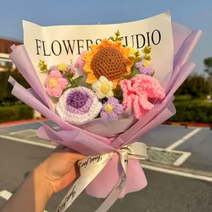 Handmade Crochet Flower Bouquet, Artificial Flower Bouquet, 1 Bouquet Cute Puffy Sunflower Tulip Carnation Lily Bouquet, Decorative Flower for Home Party Wedding Anniversary, Fruit