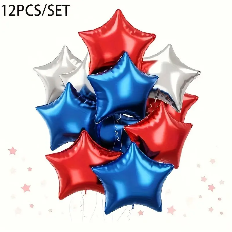 12pcs Patriotic Planet Balloons Set, 18-Inch Aluminum Foil, Blue Stars, Graduation Wedding Birthday Independence Day Party Decorations