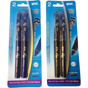 R-2 Roller Ball Pen, 2 Black Ink Plus 2 Blue Ink, Set of 4 Pens