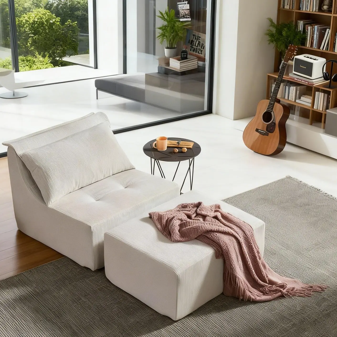 3-in-1 Convertible Modern Upholstered Sofa Chair Bed - Plush Corduroy Sofa Set with Lumbar Support Pillow, Angled Back Supports Spine, Folding Lounger for Home Office & Living Room