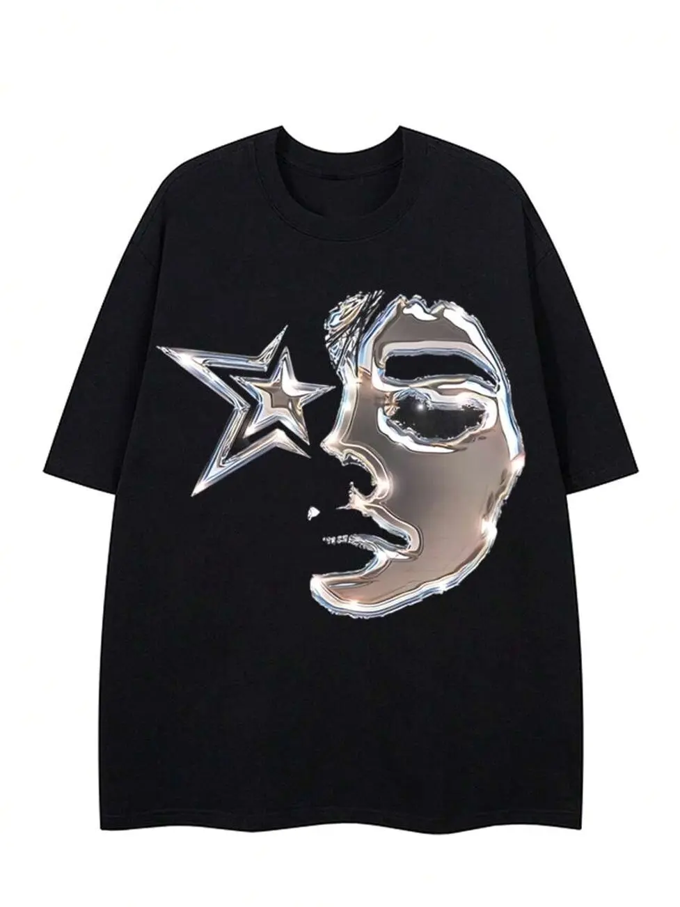 Men's t shirts - Futuristic Face Graphic T-Shirt, Big and Tall Soft Cotton Crewneck, Stylish Men’s Casual Short Sleeve Tee men's summer t shirts men's graphic tees t shirt for men summer clothing trending clothing t shirts for men trending clothes