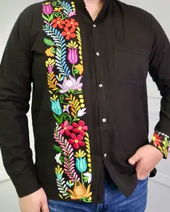 Valentin Long Sleeve Guayabera Colorful Floral Shirt for Men, Long Sleeves, Button Front, Floral Print Design