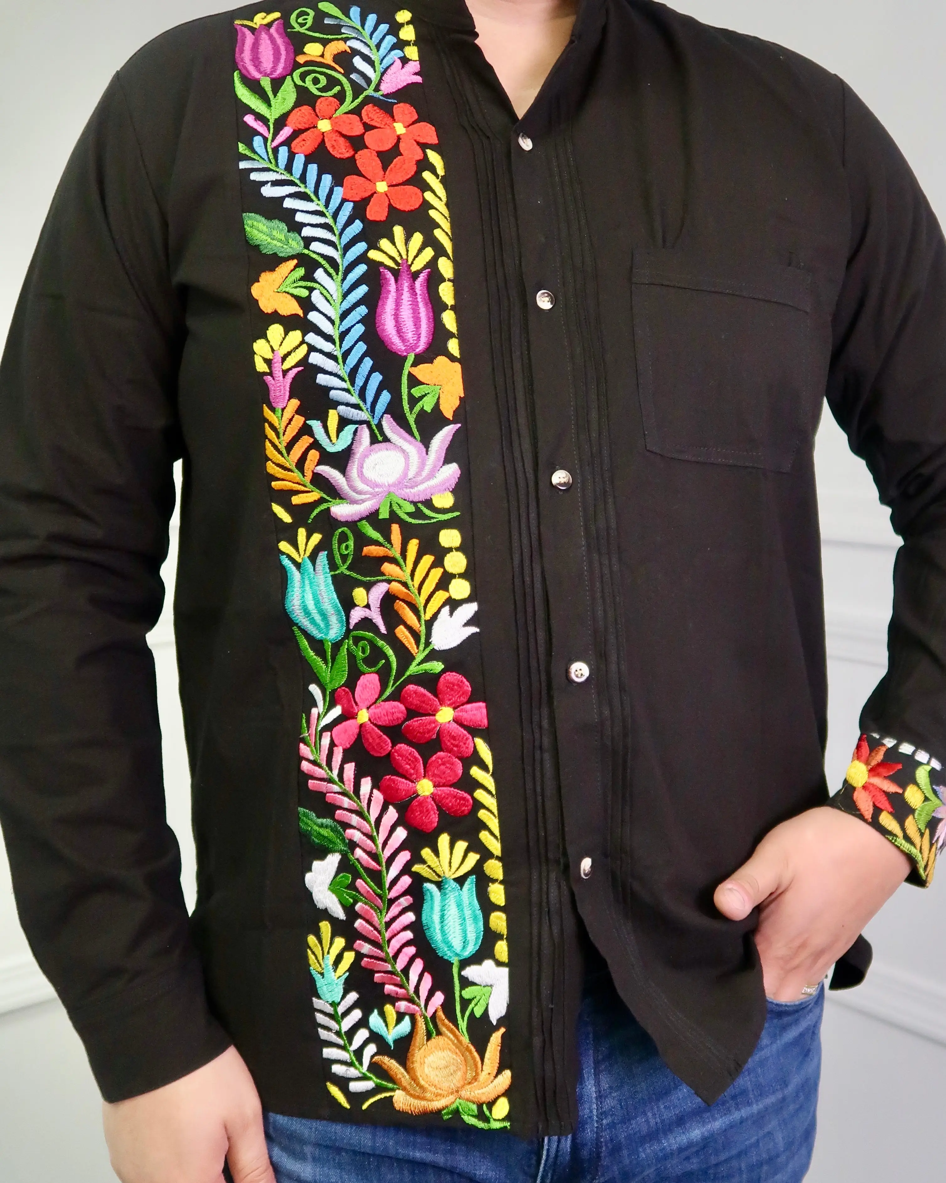 Valentin Long Sleeve Guayabera Colorful Floral Shirt for Men, Long Sleeves, Button Front, Floral Print Design