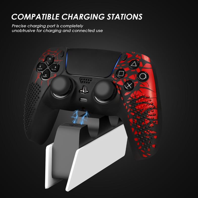 VIDPPLUING Anti-Slip PS5 Controller Skin, Non-Slip Silicone Cover Case with Thumb Grip Gaps, Touch Pad Sticker & Cover Wrap Stickers, Protection ps5 accessories gaming stick 40000 games Protector Wireless Smartphone coolingstation Console Joystick
