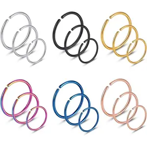 Stainless Steel Hoop Nose Ring Cartilage Ring Set 6 Color Set for Men and Women
