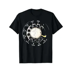 Men's Vintage Rotary Phone Dial Pattern T-Shirt 100% Cotton Comfortable Short Sleeve Crew Neck Perfect for Summer Outdoor Activities Casual Style Regular Edition Plus Size Graphic Tee Breathable Clothes Fabric Menswear Classic Fit - Top, Crewneck