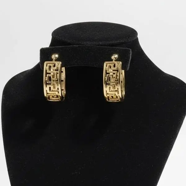 Yoan Jewelry Female Greek Key Hoop Earrings - #443 Gold-Plated Non-Natural Crystal Earrings