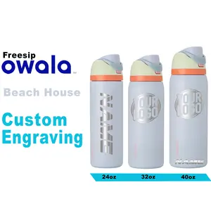 Owala Beach House Color Insulated Water Bottles, Personalized Stainless Steel Water Bottle, Laser Engraved Custom Water Bottle with Straw.