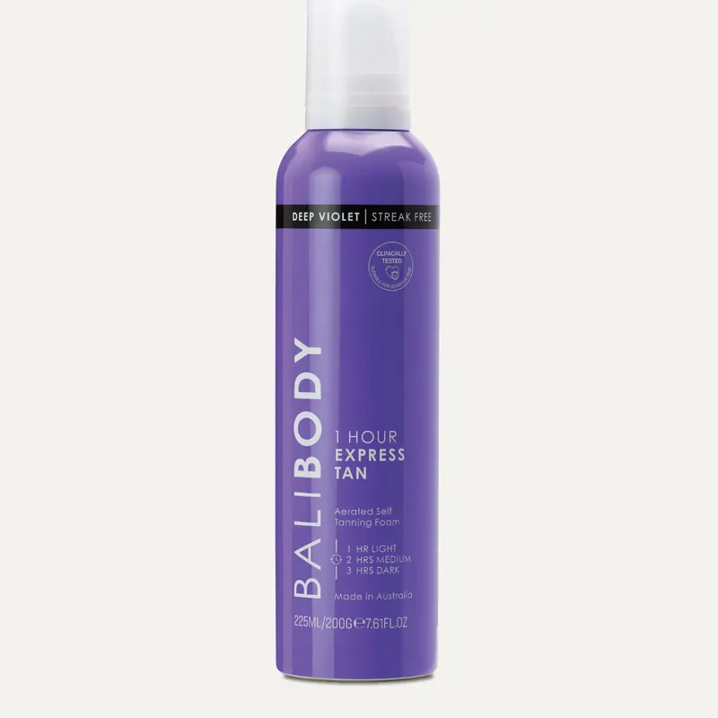 Bali Body | Deep Violet Express Self Tan - 1 Hour Express Self Tanner Foam, Ultra Dark Olive Bronze Tan, Streak-Free, Hydrating with Niacinamide & Vitamin E, Transfer-Resistant
