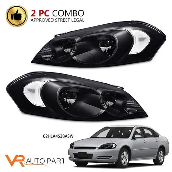 Projector Type Headlight Pair Set for 2006-16 Chevrolet, Chrome Housing, Bolt-On Fix, Left+Right Replacement Lights