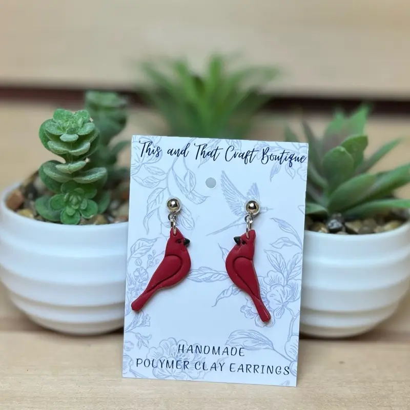 Red Cardinal Polymer Clay Earrings