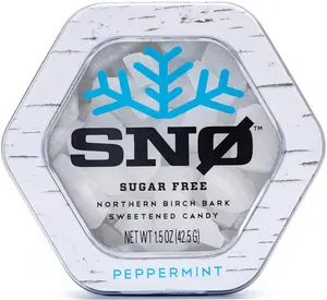 SNØ Peppermint KETO Xylitol Candy Chips - 1.5oz Tin, Sugar-Free, Low Carbs, Diabetic-Friendly, Non-GMO, Vegan, GF & Kosher, Natural Sweetened, Zero Sugar, Perfect for Special Diets