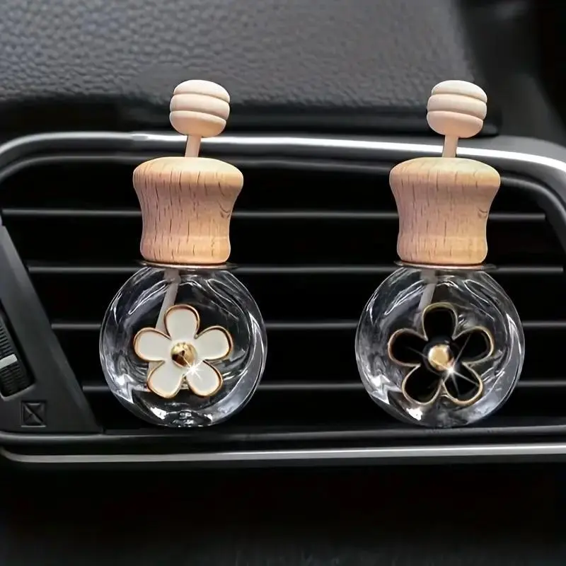 2pcs Car Fragrance Empty Glass Bottle Cute Freshener Bottle Perfume Clip Air Vent Outlet Aromatherapy Essential Oils Diffuser