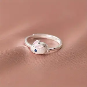 Women's Adjustable Open Bunny Charm Rings - Cute Cartoon Animal Design, Versatile, Fresh Aesthetic Costume Jewelry