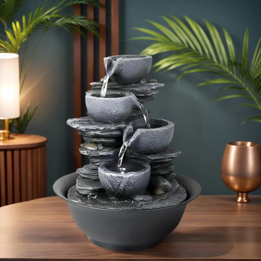 Tumbled Stones Natural Rock Tabletop Water Fountain - 11.8'H Indoor Fountain with LED Lights, Easy Setup, Low-Maintenance Design, Soothing Sounds for Home Decor