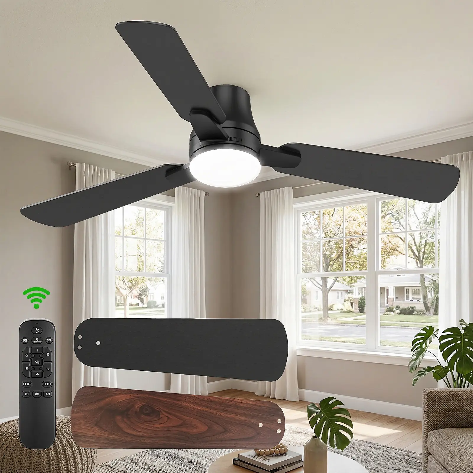 Ceiling Fans with Lights and Remote: 42 Inch Modern Black Ceiling Fan, Quiet Reversible DC Motor & 3CCT Dimmable LED for Bedroom Living Room Kitchen Ceiling Fans with Lights and Remote: 42 Inch Modern Black Ceiling Fan, Quiet Reversible DC Motor & 3CCT Dimmable LED for Bedroom Living Room Kitchen