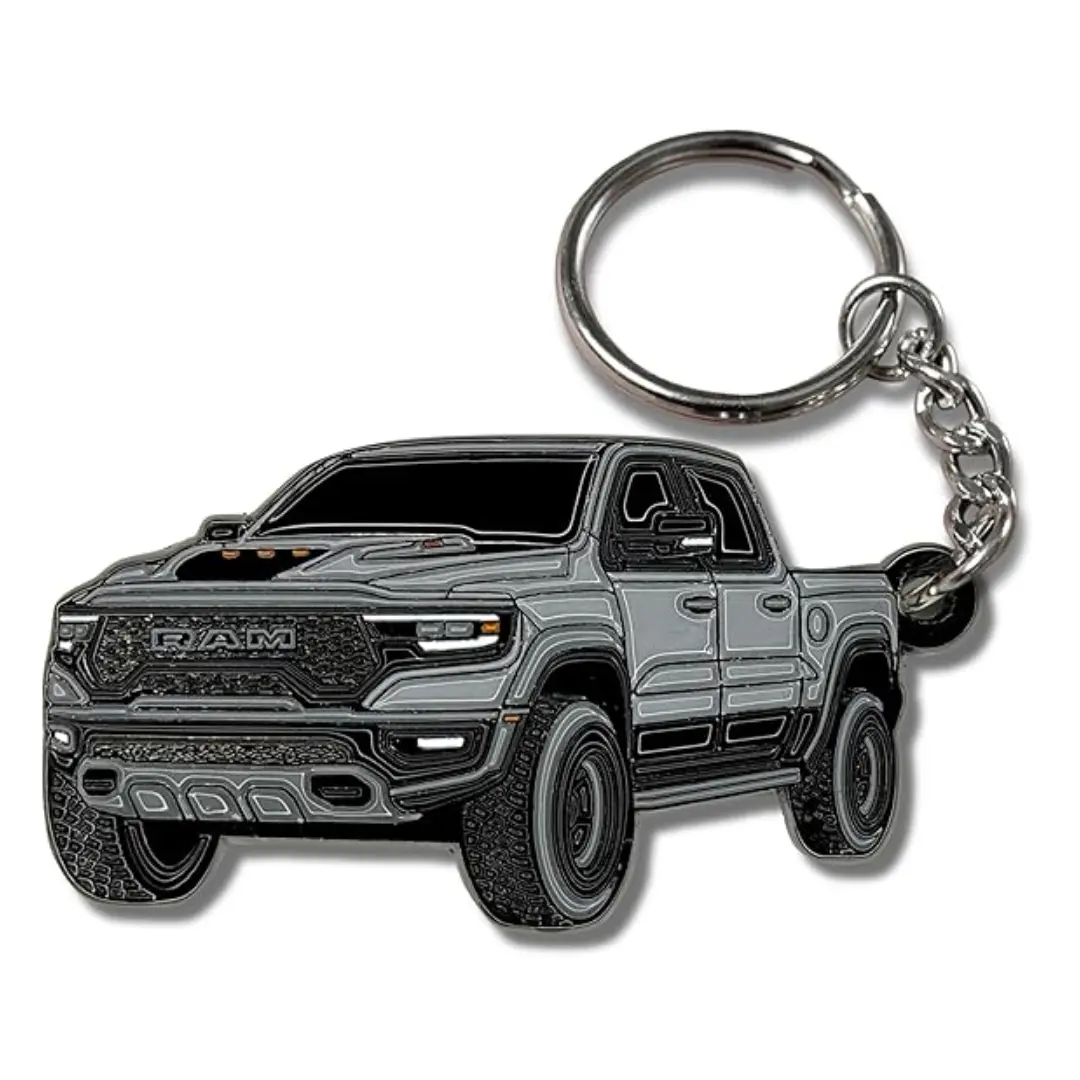 Pickup Truck Keychain – Gray Off-Road Vehicle Charm, Metal Enamel Car Key Ring, Truck Lover Gift