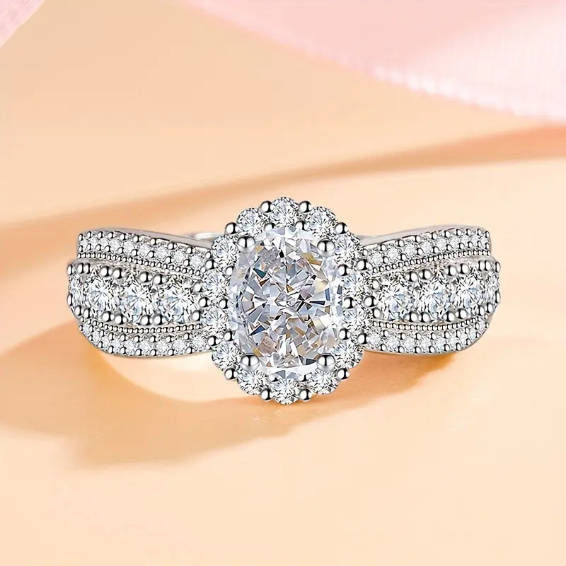 Authentic Mosang Stone Ring for Women's Pure Silver 2 Carat Luxury Round Package Wedding Ring Proposal Wedding Ring as a Gift for Girlfriend