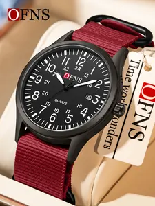 Ofns New Fashion Watch with Large Numbers, Simple Nylon Strap, Fluorescent Dial, Waterproof Wrist Watch, Calendar Quartz Watch for Exams, Quartz Analog Watch