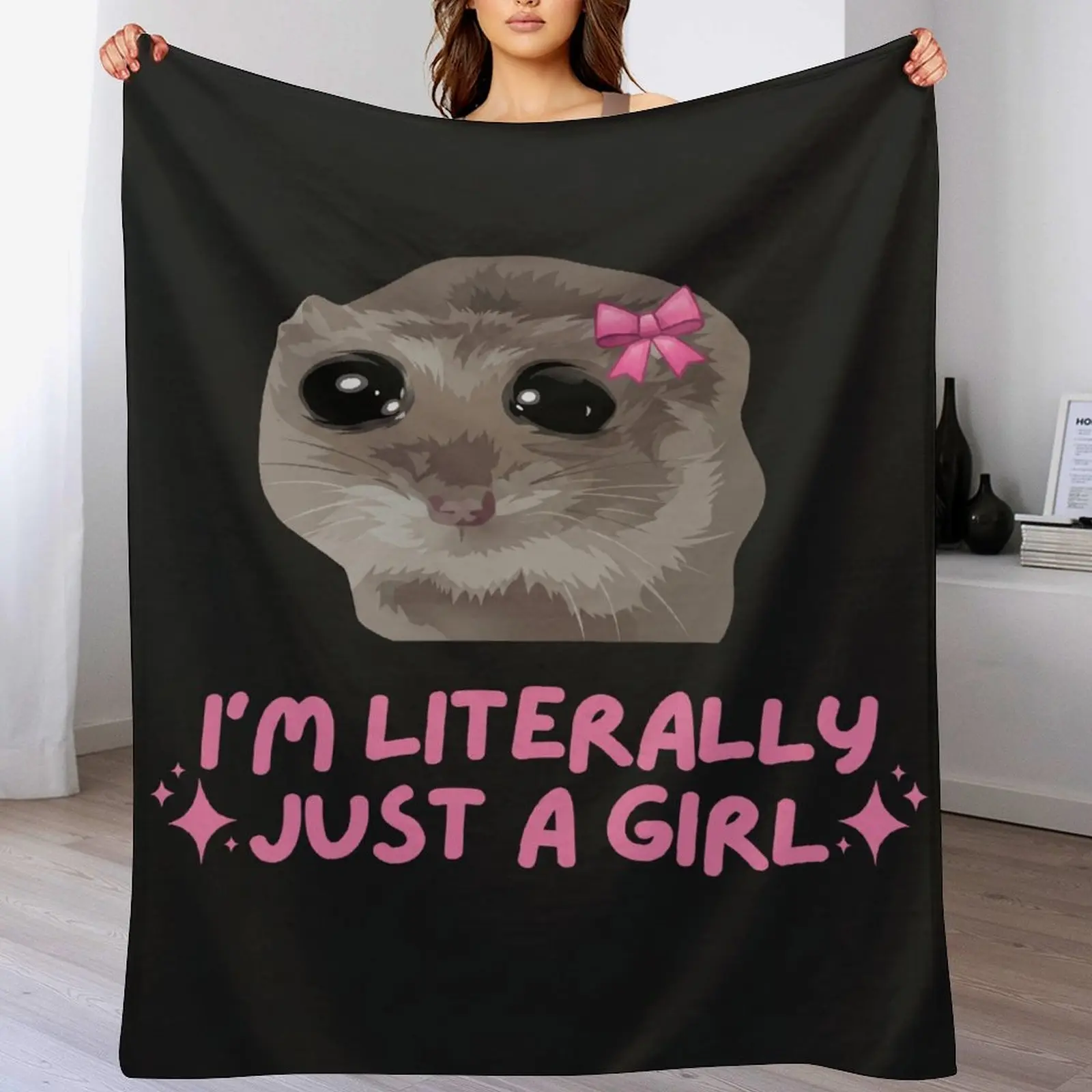 I'm Literally Just A Girl Ferret Meme Blanket, Viral Gen Z Coquette Cute Gift for Her, Soft Flannel Fleece Throw Blanket for Couch Bed All Season