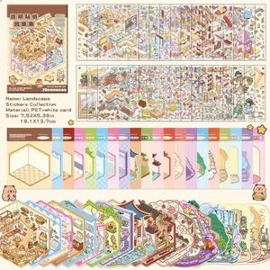 3D Scene Sticker Book 50pcs Set Cute Cartoon Creative Stickers for Scrapbooking & Journal Making DIY Decorative Stickers for Crafting