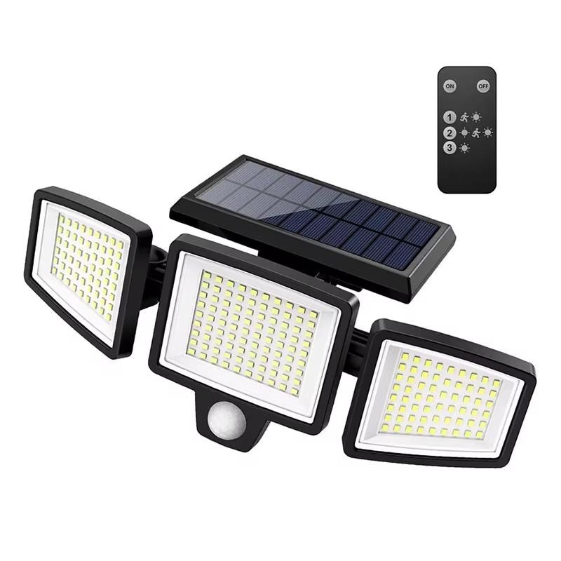 Solar Outdoor Lights 210 LED Security Lights with Remote Control 3 Heads Motion Sensor Lights270° Wide Angle Flood Wall Lights