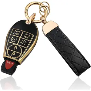 for Dodge TPU Key Fob Cover, Compatible with 2008-2018 Dodge Ram Jeep Chrysler, Remote Key Case with Leather Keychain, Black