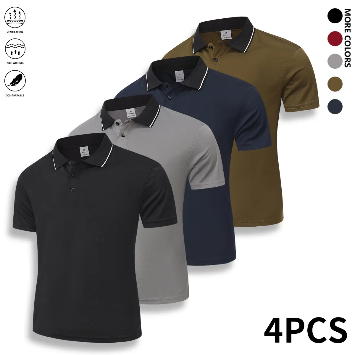 4-pack summer bestsellers men’s short-sleeve polo shirts, solid color design, weekend outing polo shirt, polo collar, knit fabric, pullover style, traditional fit, sporty casual golf shirt, breathable and cool