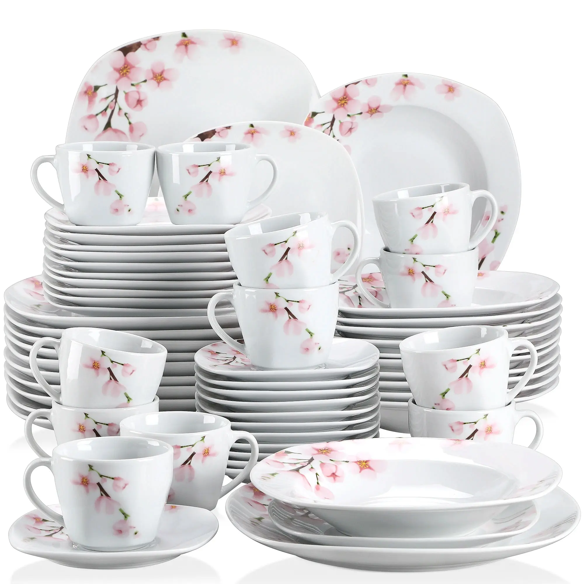 30/ 60-Piece White Ceramic Floral Set
